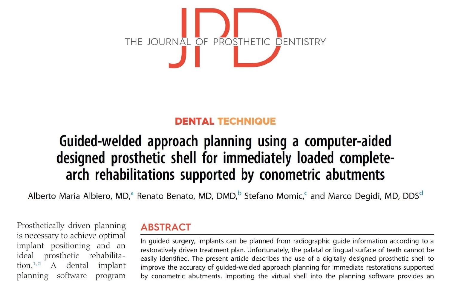 Articolo sulla tecnica dentale del JPD